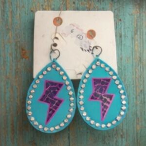 Teal and Purple Lightning Bolt Earrings